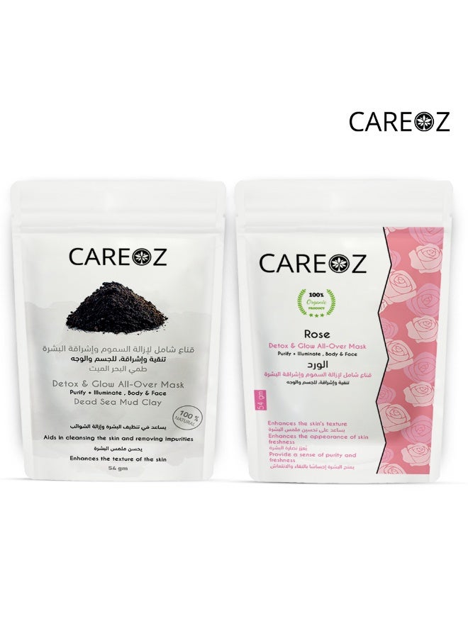 CAREOZ Dead Sea Mud + Rose Detox & Glow All-Over Mask Duo - Image 1